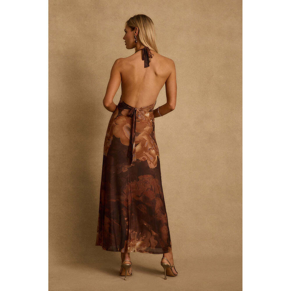 12th Tribe Rosalia Mocha Mesh Maxi Dress Size XL - Picture 3 of 7